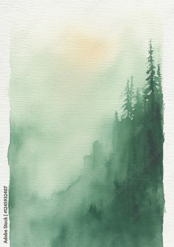 Poster soft green watercolor gradient flowing texture on vertical paper background
