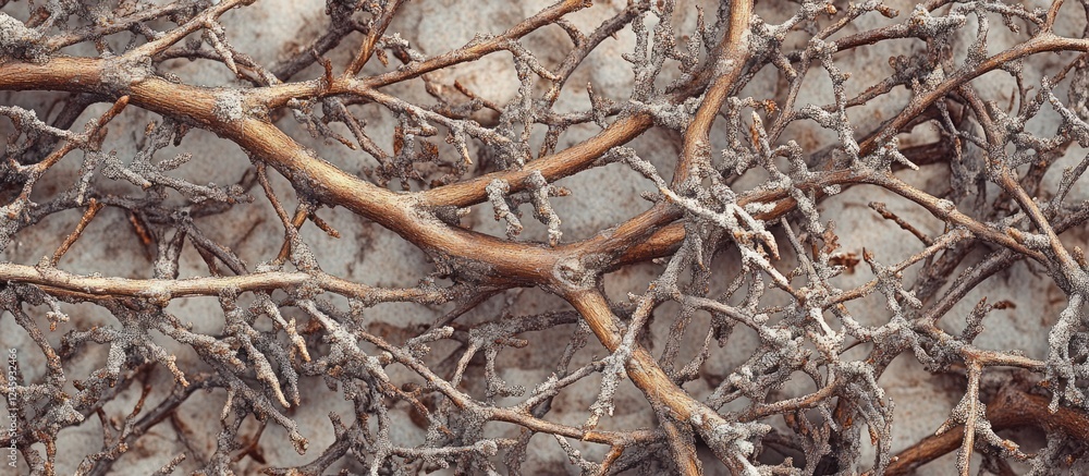 Poster close-up of intertwined twigs and branches showcasing intricate textures and organic details for nat