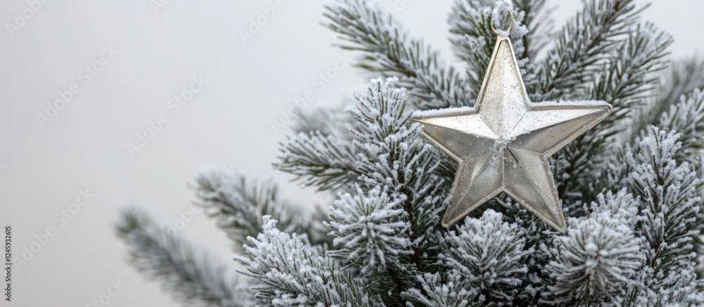 Poster frosted christmas tree topped with a silver star creating a serene holiday atmosphere with blank spa