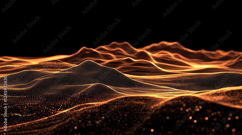 Aufkleber Futuristic topographic data visualization with glowing lines and particles creating a dynamic landscape, perfect for technology, research, and innovation themes.