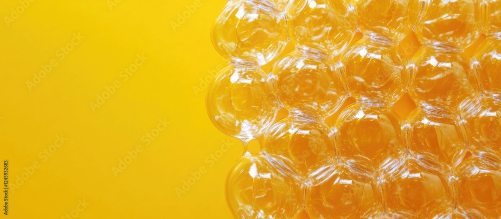 Poster Colorful bubble wrap texture on a bright yellow background creating a vibrant and playful visual element for various creative projects.