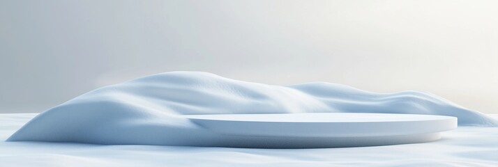 Fototapeta premium Floating wavy podium with soft icy textures creating a serene atmosphere for presentations