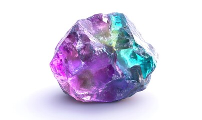 Colorful gemstone, studio shot, isolated, white background, mineral specimen, geology, science