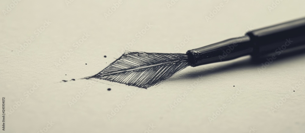 Poster handwritten arrow shape in ink created with a calligraphy pen on textured paper with scattered ink p