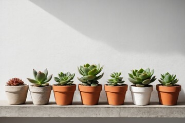 Obraz premium Row of assorted potted succulents