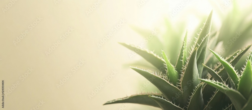 Poster close up of a cactus plant with soft lighting and a neutral background space ideal for text placemen