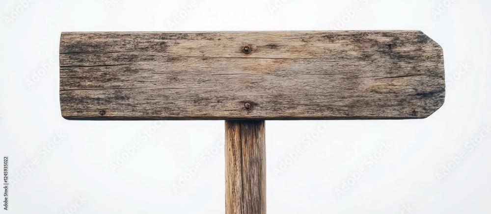 Poster close up of a rustic empty wooden sign on a plain white background ideal for customizable labeling o