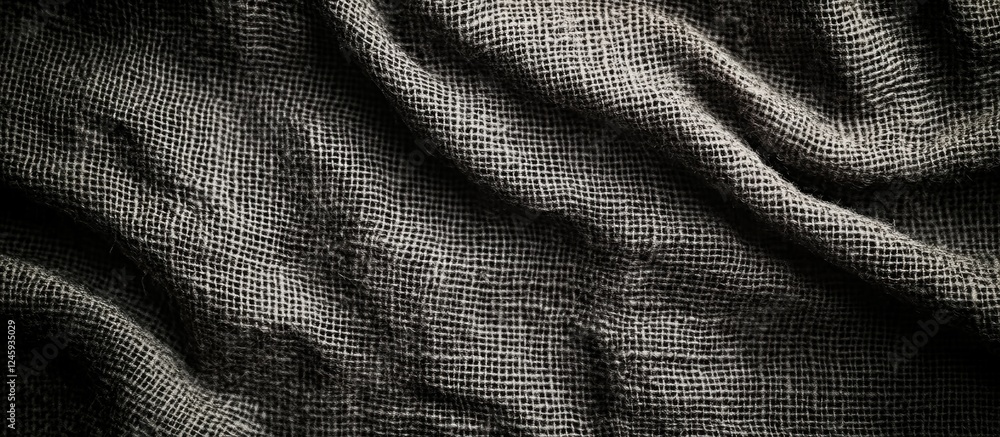 Poster Textured Dark Gray Burlap Fabric with Coarse Weave and Vignette Effect for Background or Design Use