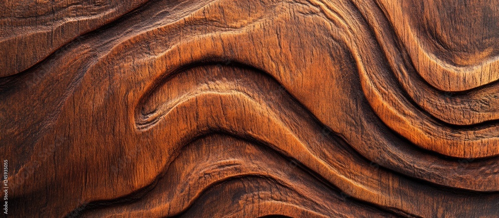 Leinwandbilder rich brown wood texture with abstract wavy patterns for background design or artistic projects.