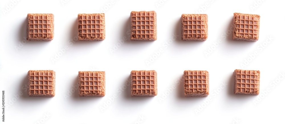 Poster chocolate wafer cubes arranged neatly on a white background emphasizing texture and design for confe