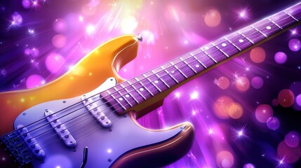 Obraz premium Electric guitar, stage lights, concert, music, entertainment