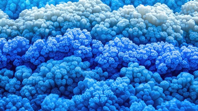 Vibrant close up of blue and turquoise coral formations with ample blank space for text or branding purposes