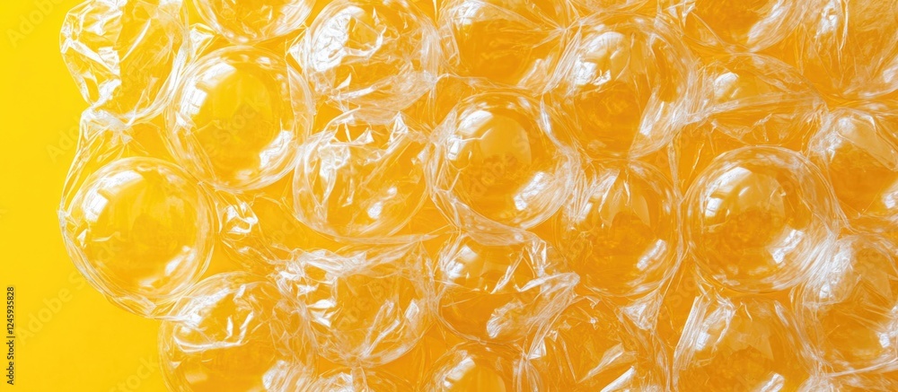 Poster Textured bubble wrap layered on a vibrant yellow background creating a bright and playful composition ideal for packaging and crafts.
