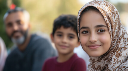 Fototapeta premium Refugee Family Celebrating Holiday in New Community