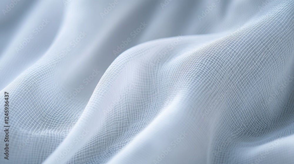 Poster close up abstract macro image of ethereal white fabric draping softly with ample negative space for 