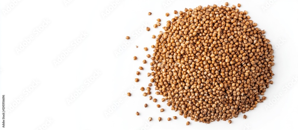Poster buckwheat grain circular formation isolated on white background for culinary and agricultural use to