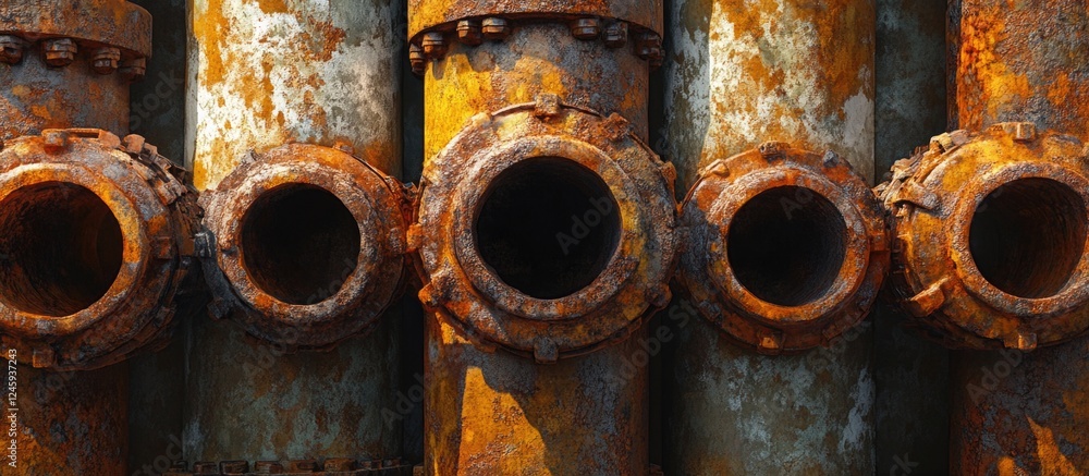Poster rusty industrial pipes with corrosion and weathering showcasing their aged texture in an abstract ur