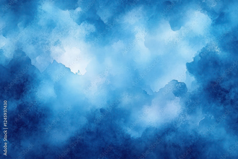 Poster abstract watercolor background in blue and white with textured cloudy design