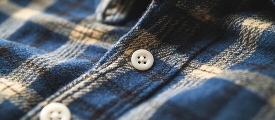 Close up of Blue Plaid Flannel Shirt Featuring White Buttons and Textured Fabric Details