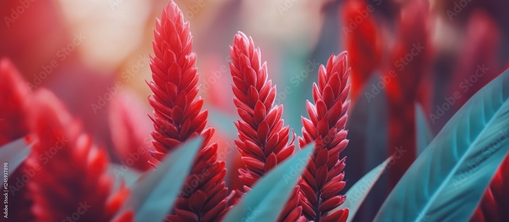 Poster stunning red flower with captivating colors and blurred background creating an enchanting garden atm