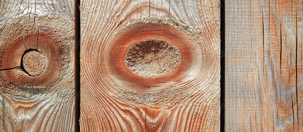 Poster Brown wood texture with grain patterns and knots creating an abstract background for empty template use in design projects or presentations.