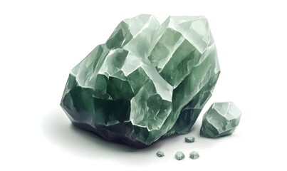 Fototapeta premium Green gemstone rock fragments isolated on white background; game asset