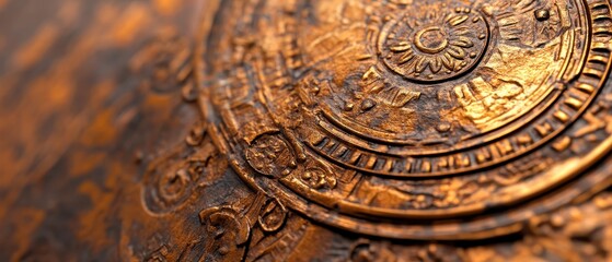 Obraz premium Intricate texture of a vintage bronze artifact showcasing historical craftsmanship.