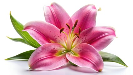 Obraz premium Elegant pink lily, isolated, perfect for culinary garnish; a beautiful bloom, food photography ready.