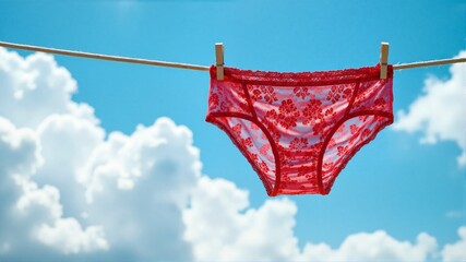 A red lingerie is hanging on a clothesline