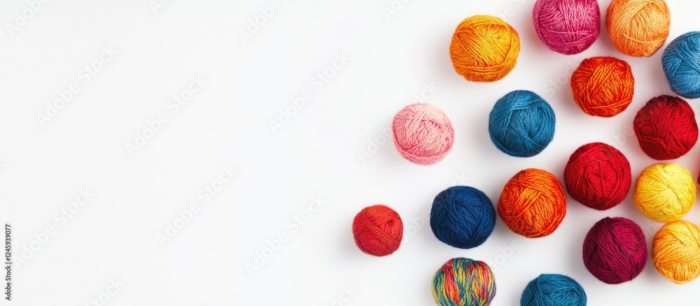Aufkleber colorful yarn balls arranged artistically on a white background for crafting and creative design pur
