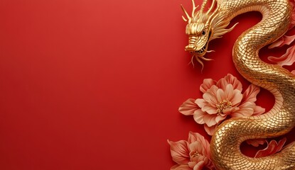Obraz premium luxury red and gold Chinese dragon new year background with copy space for text, snake year 