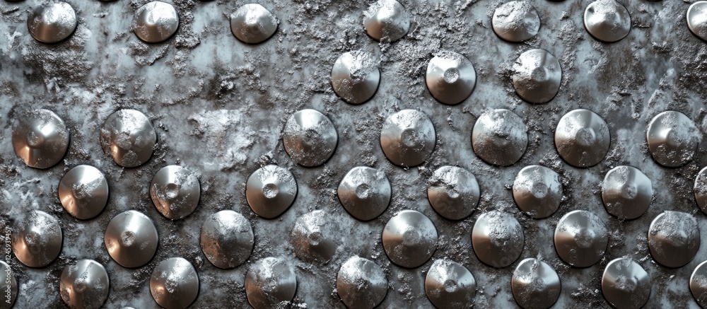 Aufkleber Metal surface pattern with silvery rivets creating a weathered urban loft style background ideal for industrial themes and architectural designs