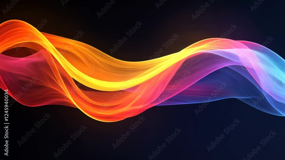 Poster dynamic flow of vibrant colorful waves on dark background