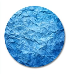 Blue crumpled paper circle texture, studio shot, background white, design element