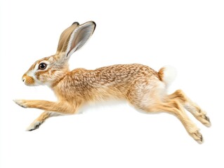 Obraz premium Taxidermy hare in mid-leap pose with fine fur texture studio setting gigapixel quality
