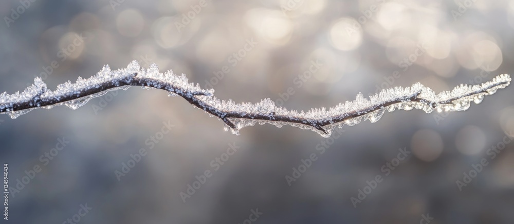 Poster frost-covered branch glistening in winter sunlight creating a serene and tranquil nature scene for s