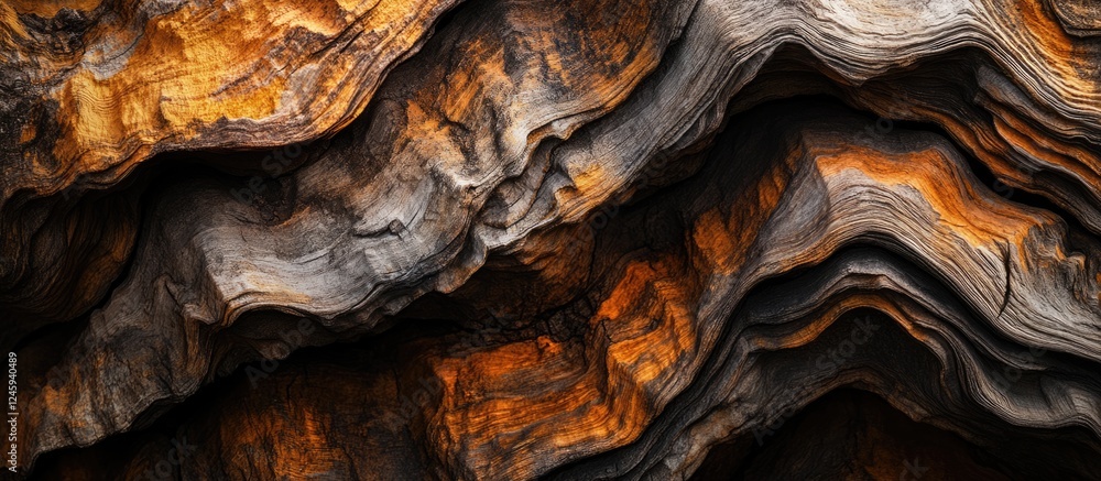 Poster closeup view of textured firewood layers showcasing dynamic patterns and rich earthy tones suitable 