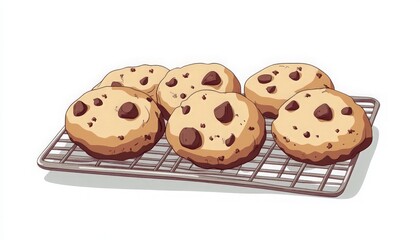 Freshly Baked Chocolate Chip Cookies Cooling on a Rack in a Cozy Kitchen Setting, Perfect for Dessert Lovers and Baking Enthusiasts