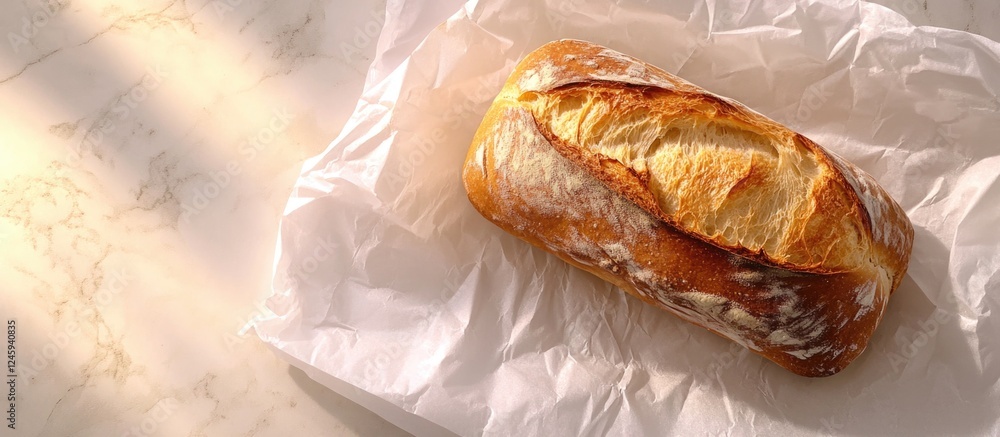 Poster artisan bread on crumpled paper with soft lighting perfect for bakery branding mockup and logo displ