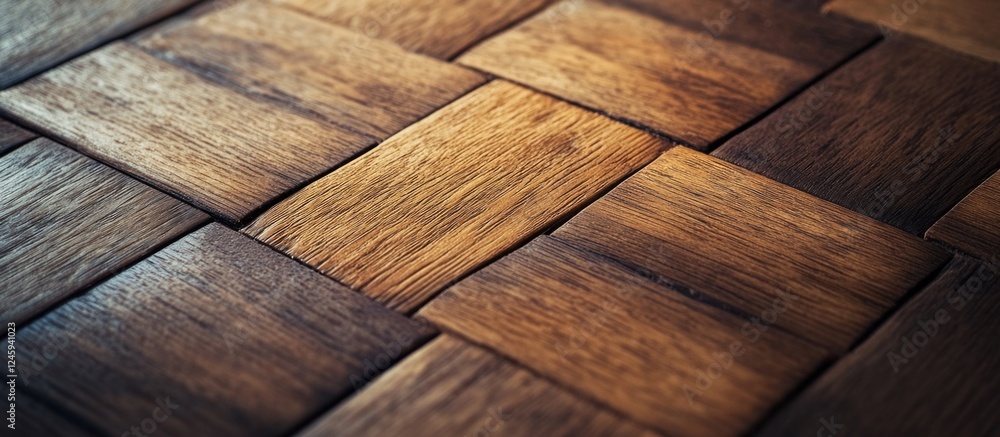 Poster detailed close-up of interlocking wooden tiles showcasing rich textures and natural grain patterns i