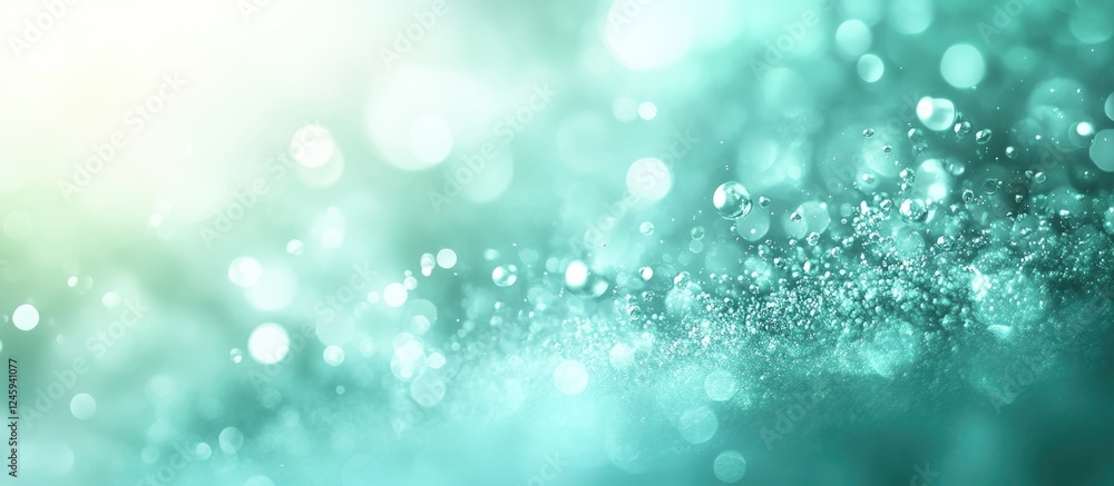 Poster close up of bubbles beneath turquoise ocean water with a bokeh background creating a dreamy underwat