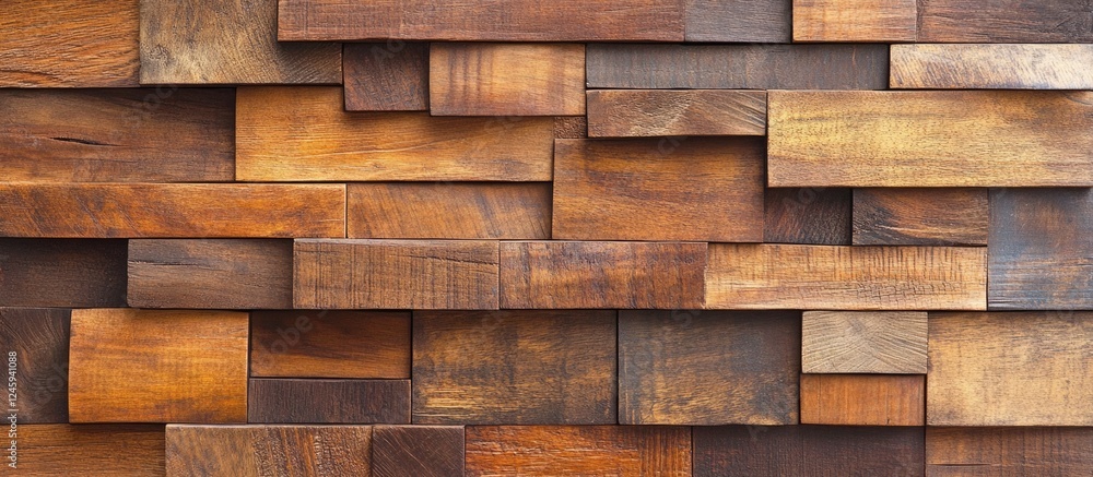Poster brown wooden wall composed of various planks showcasing abstract wood texture for design and backgro