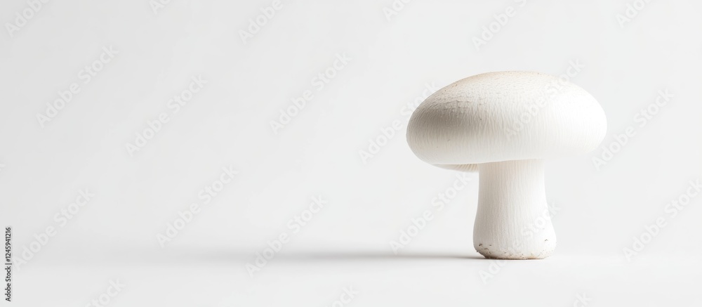 Poster Fresh champignon mushroom on a clean white background showcasing its smooth texture and natural color ideal for culinary or health-related projects.