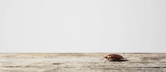 Cockroach on Wooden Surface Isolated with Empty White Background for Copy Space in Pest Control and Infestation Concepts