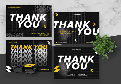 Yellow And Black Thank You Card