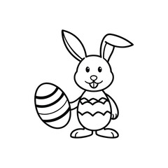 Fototapeta premium Cute cartoon Easter bunny holding an egg, perfect for coloring pages. coloring page for kids. KDP