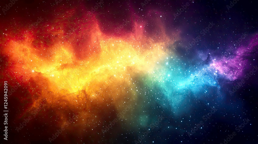 Poster cosmic canvas: a vibrant nebula explodes with color across the night sky, a breathtaking display of 