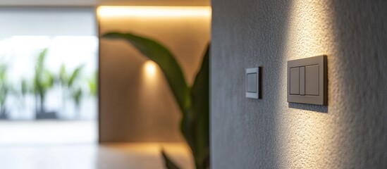 Modern built-in electrical outlets and switches on a textured wall in a stylish interior showcasing contemporary design elements.