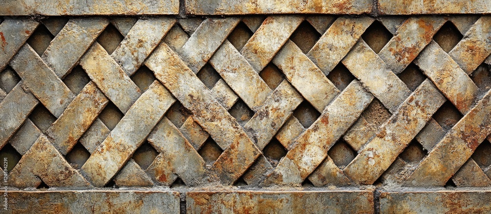 Poster detailed textured cross hatch pattern on an aged brick wall with rustic finish and weathered appeara