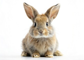 Obraz premium Fluffy white bunny portrait, adorable and cute, perfect pet photo against a clean white background.